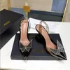 Designer di lusso Sandali Amina Muaddi New clear Begum Glass Pvc Crystal Trasparente Slingback Sandalo Décolleté con tacco 100mm Scarpe décolleté impreziosite da cristalli neri