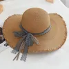 Wide Brim Hats HT3110 Women Summer Hat Fashion Floppy Straw Ladies Bow Beach Cap Female Fancy Sun Casual Eger22