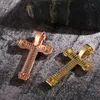 Pendant Necklaces Hip Hop Micro Paved Cubic Zirconia Bling Out Cross Pendants Necklace For Men Women Rapper Jewelry Rose Gold Silver ColorPe