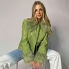 Giacca autunnale delle donne PU Fanux Green Green Coat scintillante con peluche Za Za Short Short Paterwear Bomber Biker Over -Coat L220728