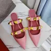2021 Fashion Woman Shoes Sandals Designer Top Quality Genuine Leather Lady Slipper With Rivet Brand Box Size 35-41309r