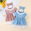 Robes de fille vêtements de bébé fille été né infantile filles robe mode à manches courtes dentelle bord bandeau 2 pièces ensemblesfille