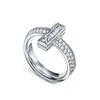 高級デザイナーバンドリング 925 シルバー CZ ダイヤモンド文字 T 女性の結婚指輪ファッションクラシックジュエリー