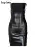 Hawthaw Women Summer Sexy Party Strapless Bodycon Pu Leather Slim Package Hip Black Mini Dress Sundress Female Clothing 220613