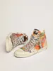 high top dirty shoes designer luxury italy retro handmade Francy LAB sneakers with white leather star and gold metallic leather toe