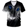 UJWI Tshirt Deep V Neck Man Short Sleeve 3D Printing A cat with blue eyes lovely Big Size Costume Homme Summer Tee Shirt 220616