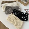 Female Pearl Knitted Cross Headbands Knitting Wide Hairband Handmade Hair Accessories Soft DIY Warm Turban Head Wrap