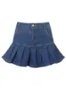 Rapcopter Women Jeans Skirts High Waist Pleated Skirts Zipper Mini Skirts Summer 90S Streetwear Bottom Y2K Skinny Blue Skirt 220701