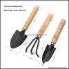 Bêche Pelle Outils De Jardin Accueil Newfactory 3Pcs / Set Râteau Manche En Bois Tête En Métal Pour Fleurs Plantes En Pot Mini Outil Disséminateur De Semences