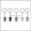 Key Rings Jewelry Natural Stone Angel Sier Color Healing Pink Crystal Car Decor Keyholder Keychains For Women Yydhhome Dro Dhffd