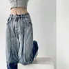 Koijizayoi Harajuku Donna Jeans Casual Pantaloni larghi in denim Tasca a vita alta Primavera Autunno 2022 Nuovo arrivo Jeans Pantaloni lavati T220728