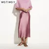 Wotwoy sommar avslappnad grundläggande kjolar kvinnliga kontor lady solid mid-calf blyerts kjol kvinnor svart rosa långa kjolar jupe femme 210315