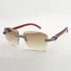 Óculos de sol de diamante fino quadro 3524029-1 com madeira de cor natural e lente de corte transparente de 58 mm de espessura de lente 3,0 mm