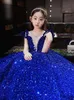 2022 sequined girl pageant gowns Lace Applique Satin First Communion Dresses Kids Evening Ball Gown Bow Back Girls Pageant Dress Jewel Flower Girl Dresses