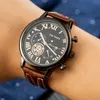 Montres-bracelets en cuir pour hommes, montre-bracelet avec calendrier, mode décontractée, échelle romaine, Relogio Masculino