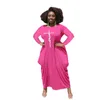 플러스 사이즈 드레스 여성 긴 슬리브 단색 최대 색상 복장 캐주얼 느슨한 느슨한 프린트 불규칙한 포켓 4xl 5xl 가을 레이디 멍청이