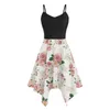 Artı Boyut 5xl Moda Elbiseleri Kadınlar için Çiçek Baskı Asimetrik Camis Mendil Elbise Kolsuz Yüksek Bel Mini Parti Elbise 220520