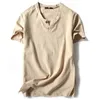 Fgkks verão masculino t camisa moda estilo chinês botão de linho design fino fino ajuste manga curta masculino casual cor sólida camiseta 220513