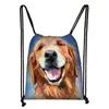 Backpack Labrador/Golden Retriever/FadouCartoon Dog Print Drawstring Bag Foldable Portable Travel Storage Bags Children Work