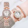 Luxe vrouwen rose gouden horloge mode dames quartz diamant polshorloge elegante vrouwelijke armband horloges 2pcs set