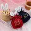 5PC Easter Rabbit Ears Velvet Gift Bag Packaging Candy Chocolate Bag Jewelry Organizer Sweet Moment Wedding Party Favors Pouches 220527