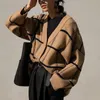 Tricot de tricot féminin Plaid surdimensionné cardigan tricot de chariot pour femmes en V en V Loose Drop épaule Cardigans Femme 2022 Autumn Lady Causa