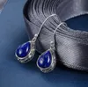 Dangle Chandelier Silver Color Wedding Engagement Jewelry Water Drop Earrings Formal Lapis Lazuli