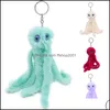 Key Rings Jewelry Faux Rabbit Fur Pompom Ring Octopus Plush Doll Keyfobs Animal Fluffy Keychains Fashion Women Handbag Pendant Jew Dhavk
