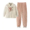 Winter Warm Flannel Women Pajamas Sets Thick Coral Velvet Long Sleeve Fleece Sleepwear Home Suits Ladies Terry Nightwear Pijama 220329