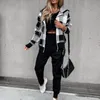 Frauen Mode Drei Stück Anzüge Eleganter Tank + Plaid Muster Mit Kapuze Sweatshirt + Bleistift Hosen Sets Casual Langarm Sport Outfit 220315