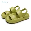 Summer Thick Platform Double Row Couple Flat Sandal Soft Bottom Cloud Slippers Heel Indoor Wearresistant Shoes 220701