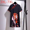 플러스 사이즈 드레스 2022 숙녀 여름 중국 스타일 여성용 큰 반팔 느슨한 인쇄 미니 드레스 3XL 4XL 5XL 6XL 7xl