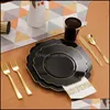 Dininar utensílios descartáveis ​​60 peças de festas de mesa preto vermelho com aro dourado plástico plástico sierware xícara conjunto de deus do dia de casamento