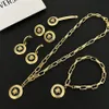 Fashion Bracelet Basilisk round cards pendants with diamonds women Bracelet Necklace Stud Earring sets Brass 18K gold plated ladies Designer Jewelry t01206812270