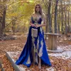 أنيقة Karakou Moroccan Kaftan الفساتين السهرة للنساء تقسيم رويال الأزرق في المخمل العباءة الذهب الدانتيل الذهب الطويل العربية دبي 2 في 1 المشاهير حزب ارتداء 2022