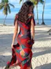 Boho drukuj zimne ramię wakacyjna sukienka na plażę Kobiety letnie ubrania seksowne patrz przez spaghetti pasek klubowy sukienka A1143 220510