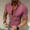 Letnie nowe koszule Męskie czeki Koszulka z krótkim rękawem swobodne klapy na klapie dla mężczyzn guziki sukienki homme bluzka 250p
