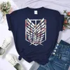 Kvinnors t-shirt anime attack på Titan Wings of Liberty Print T-shirts Women Simplicity O-Neck T-shirt överdimensionerade Summer Tops Brand T-shirt kvinna