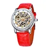 Нарученные часы Shenhua Watch Женщины Автоматические водонепроницаемые топ -бренд Механические часы с розовыми кожаными полые часы Элегантные дамы