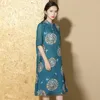 Vrouwen etnische kleding retro print vlinderpatroon Qipao standaard buckle cheongsam zomer jurk katoen linnen halve mouw aziatische kostuum