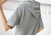 Summer Short Sleeve Maternity Cotton Dress Button Fly Hooded Collar Pregnant Women Loos