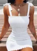 Sexy para mujer bodycon vestido de verano moda blanca honda sin tirantes pliegues mini delgado lápiz impresión vestidos de tanque para mujeres 220705