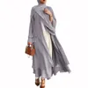 Hot Sell Muslim Loose Women Dress med halsduk för solid Cardigan Arabia Dubai African Chiffon Stor storlek Islamiska Abaya -kläder 21419