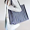 NewKorean Striped Handbag Canvas Kvinnor Vegetabilisk shoppingväska som bär lunchpåsar Kök Storage Organisation