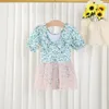 Costume da bagno intero floreale da ragazza Moda Tulle Ruffles Designer Bretelle Costumi da bagno 2-8T Gonna da bagno stampata cartone animato principessa ragazza 2 Stile