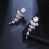 Hypoallergenic Cubic Zirconia Pearl Dangle örhängen för kvinnor mode bröllop brud mässing vintage smycken brudtärna prom