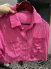 Camicette da donna Camicie Estate Donna Moda Tasca Camicetta Tinta unita Bottone rosa Semplice Crop Top Manica corta Casual Camicia elegante da donna