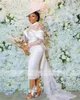Elegante weiße O-Mantel-Hochzeitskleider mit Überrock 2022, Stehkragen, Spitzenapplikationen, knielang, kurze Brautparty-Kleider, Robe De Marriage 322 322 322