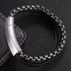 Charm Bracelets Male Jewelry Brown Leather With Stainless Steel Chain Stitching Combination Men Magnetic Clasp Punk Accessories SP0998Charm