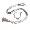 Hanger Kettingen 8mm Witte Jade Afrikaanse Turquoise Keizer Jasper Kralen Geknoopt Japamala Ketting Yoga Sieraden Set 108 Mala Rosar